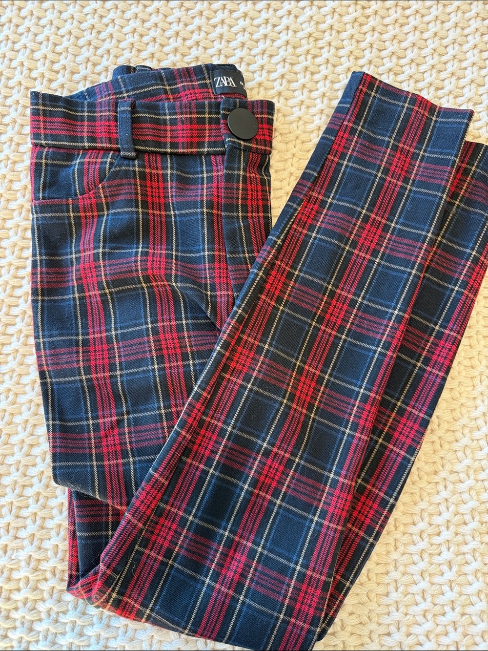 Zara red and navy blue women’s plaid pants size S